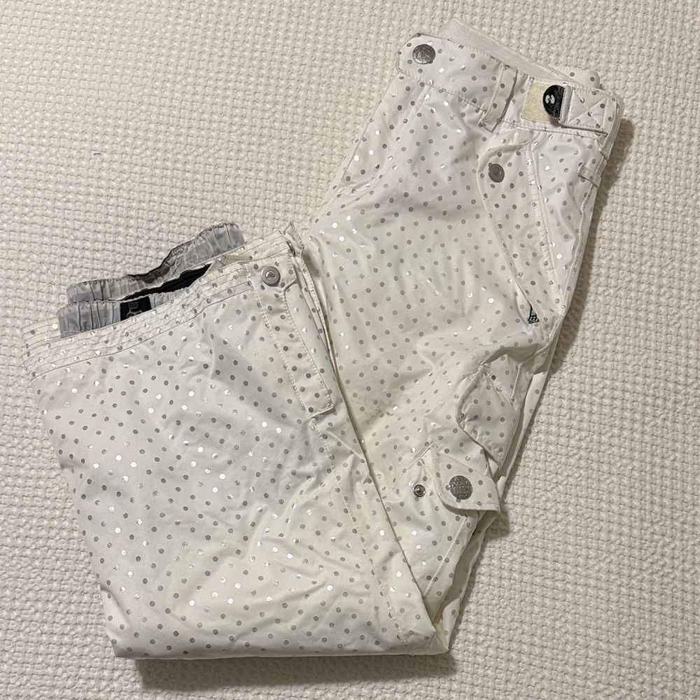 ROXY!  White /silver polka dot snowpant